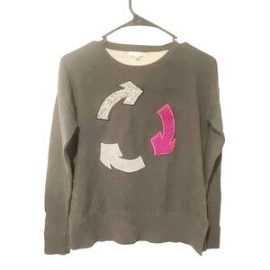 LISA TODD Grey Sweater‎ Recycle Symbol Arrows Crewneck Sweater Size Small